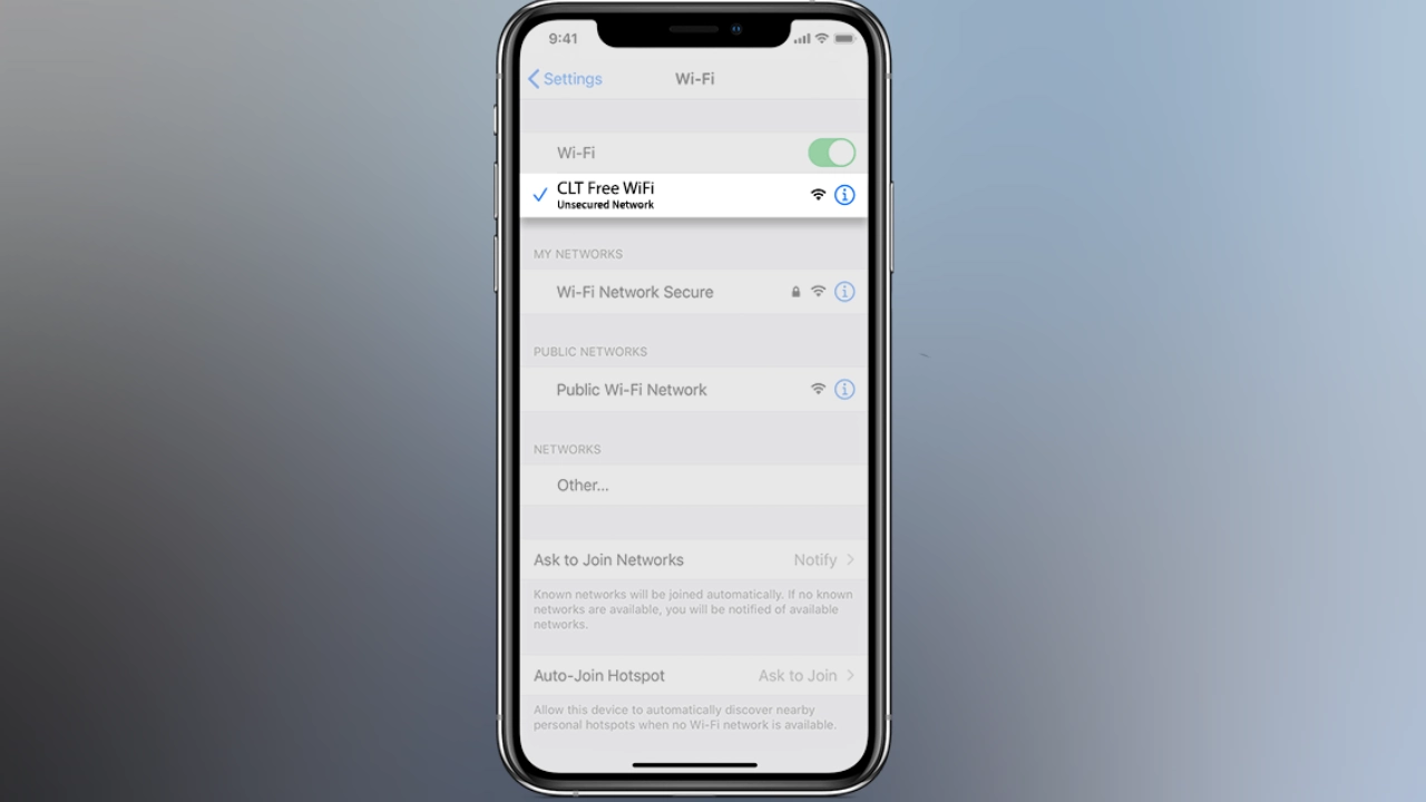 CLT Wifi name on phone